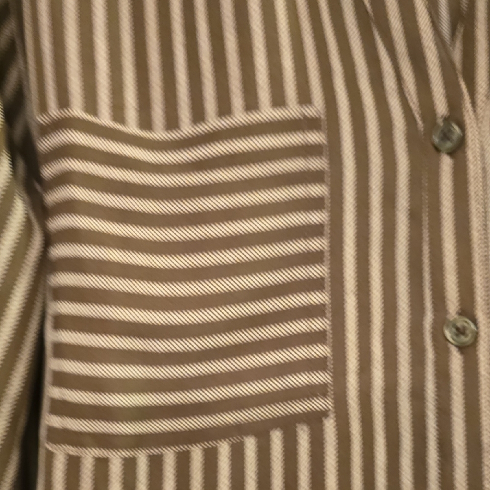 Olive Green and White Casual Button Down Shirt with Stripes - Picture 5 of 7